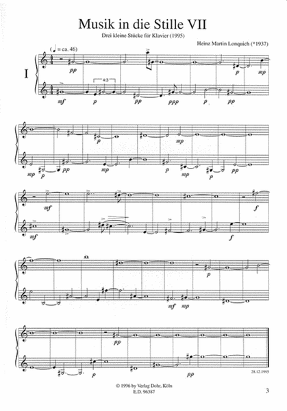 Musik in die Stille IV und VII für Klavier (1981/1995)