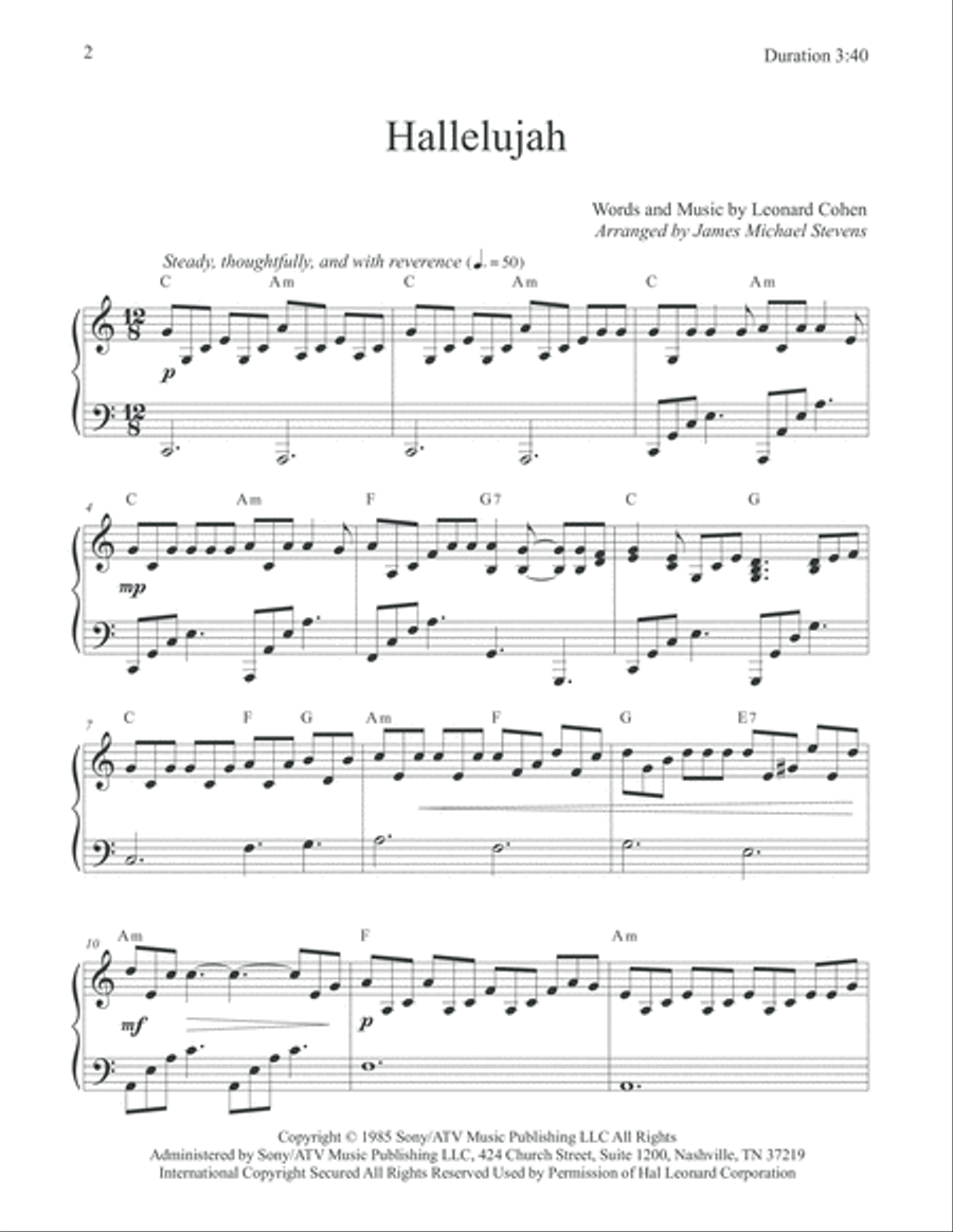 Hallelujah Hallelujah Piano Solo scores gallery preview page 2