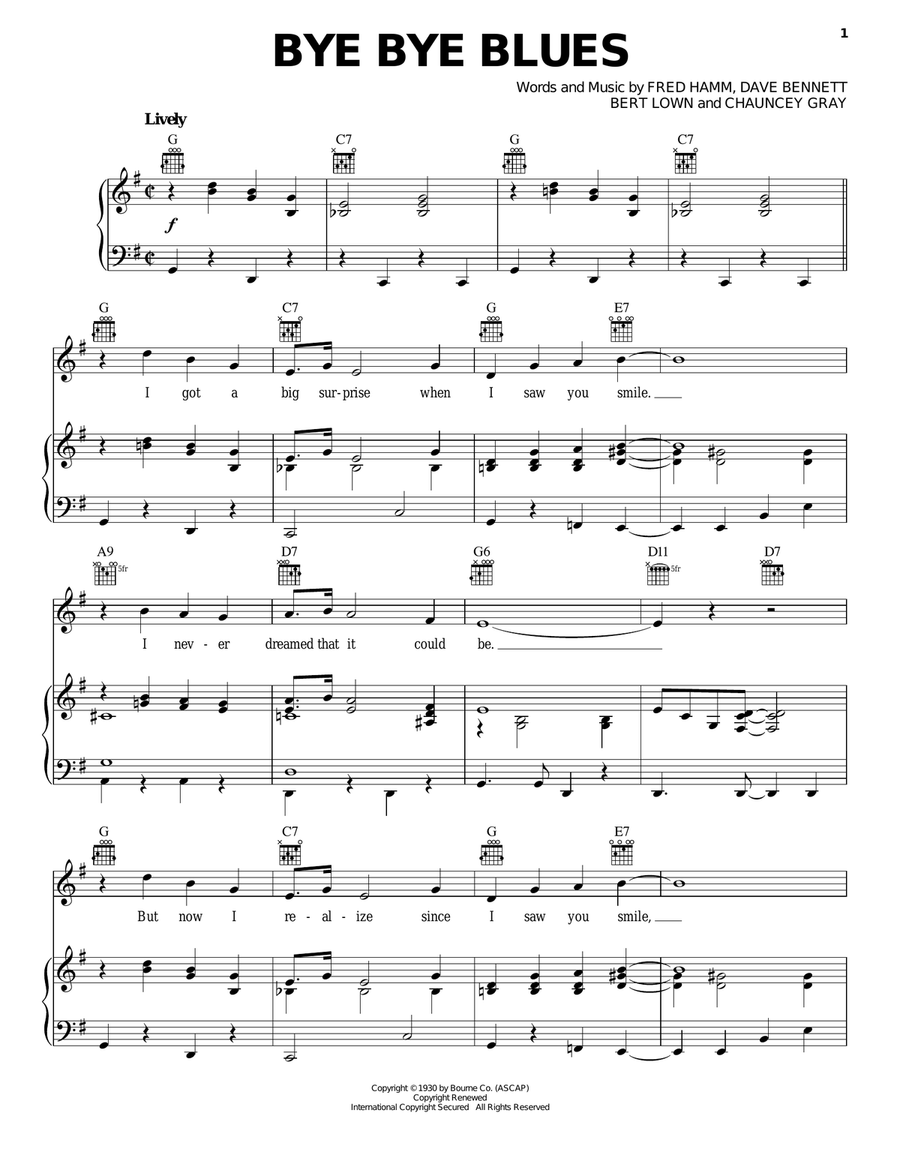Bye Bye Blues Bye Bye Blues Piano, Vocal, Guitar scores gallery preview page 1