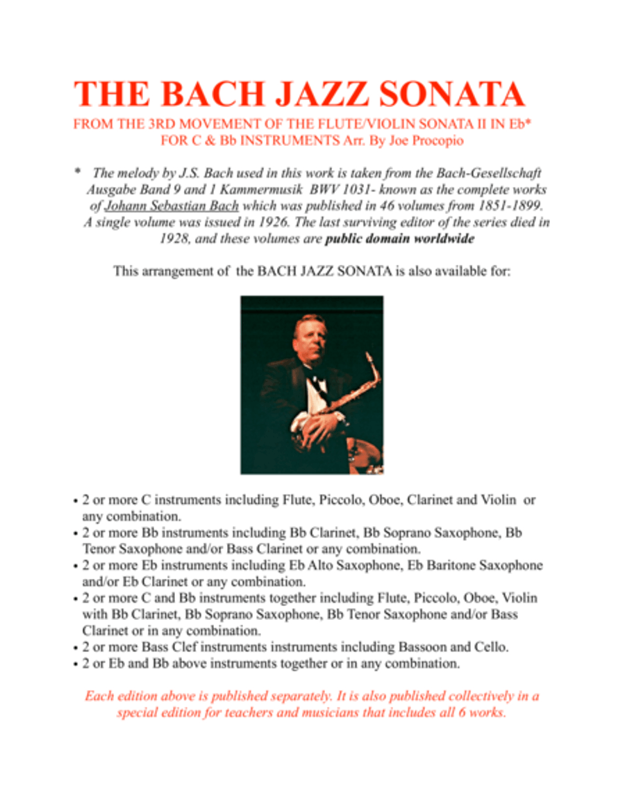 THE BACH JAZZ SONATA FROM THE 3RD MOVEMENT OF THE FLUTE/VIOLIN SONATA II IN Eb* FOR C & Bb INSTRUMEN Jazz Ensemble scores gallery preview page 1