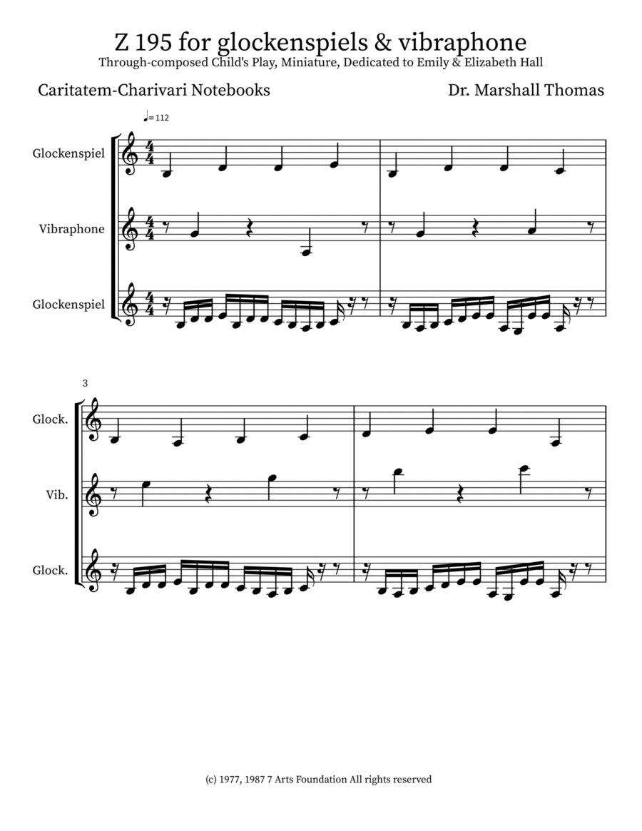 Z 195 for glockenspiels & vibraphone Glockenspiel scores gallery preview page 1