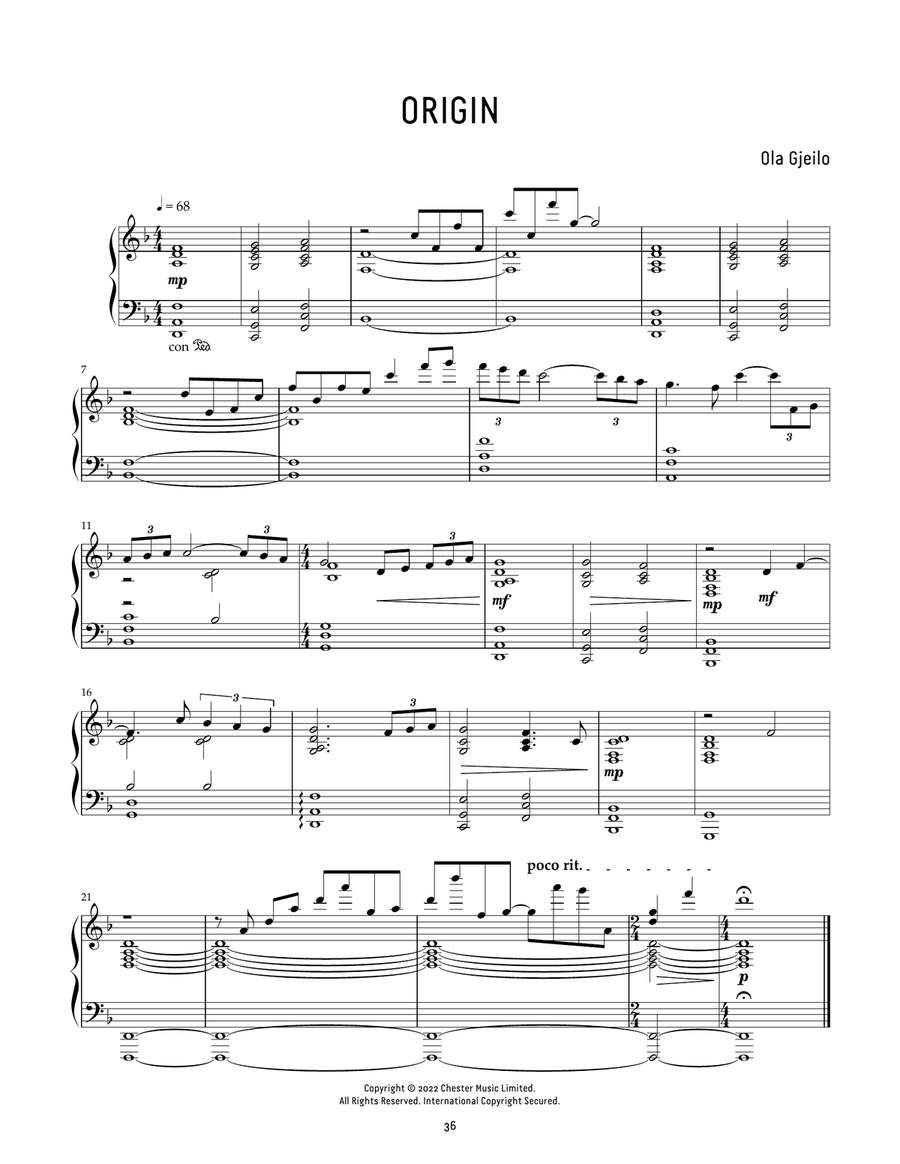 Origin Piano Solo scores gallery preview page 1