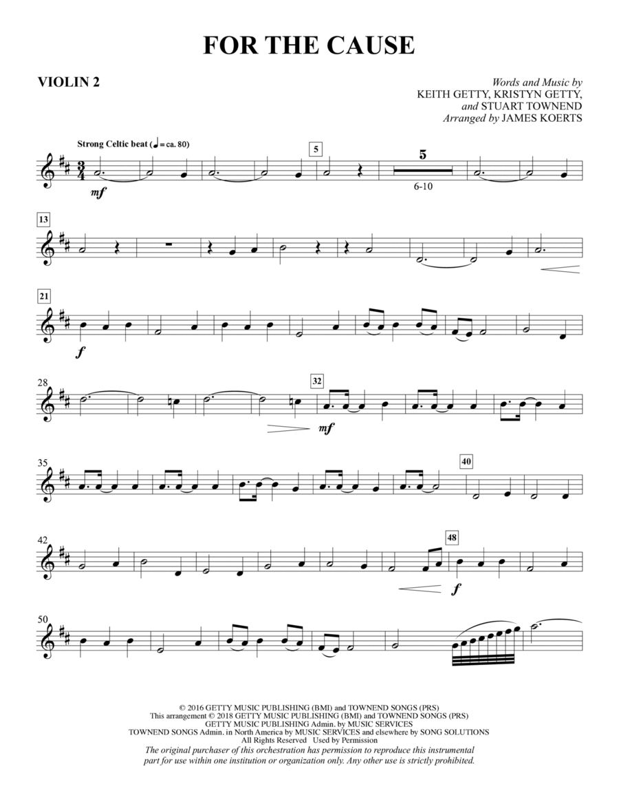 For the Cause (arr. James Koerts) - Violin 2 Choir scores gallery preview page 1