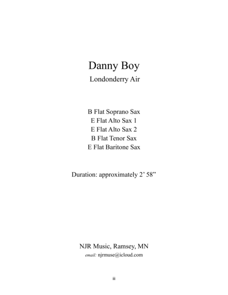 Danny Boy for Saxophone Quintet - SAATB - (Full Set) image number null
