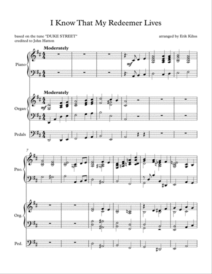 I Know That My Redeemer Lives - (Duke Street) -Piano and Organ Duet Piano scores gallery preview page 1