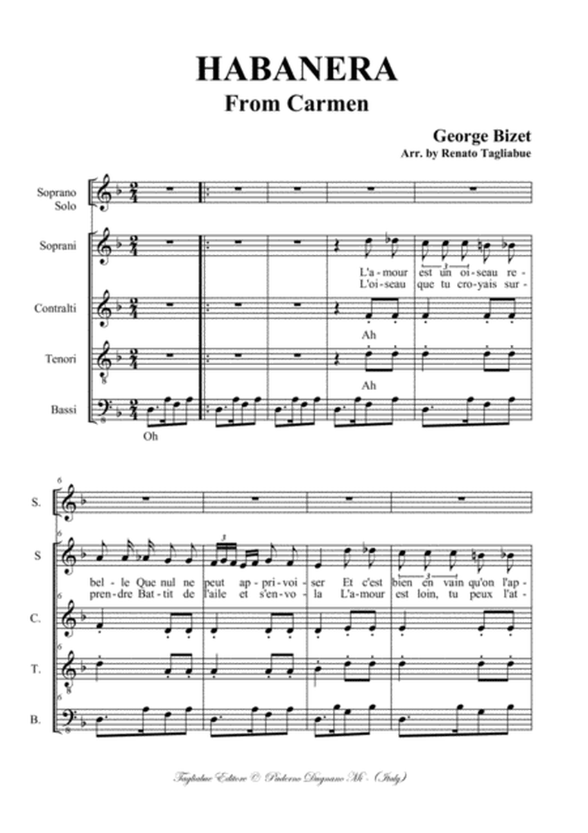 HABANERA - From the "Carmen" by Bizet - Arr. for Soprano and. SATB Choir image number null