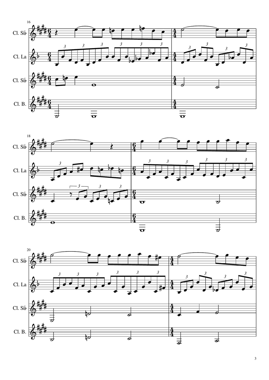 Rachmaninov Piano Concerto No. 2. Arragement of 2nd Movement for Clarinet Quartet Woodwind Quartet scores gallery preview page 3
