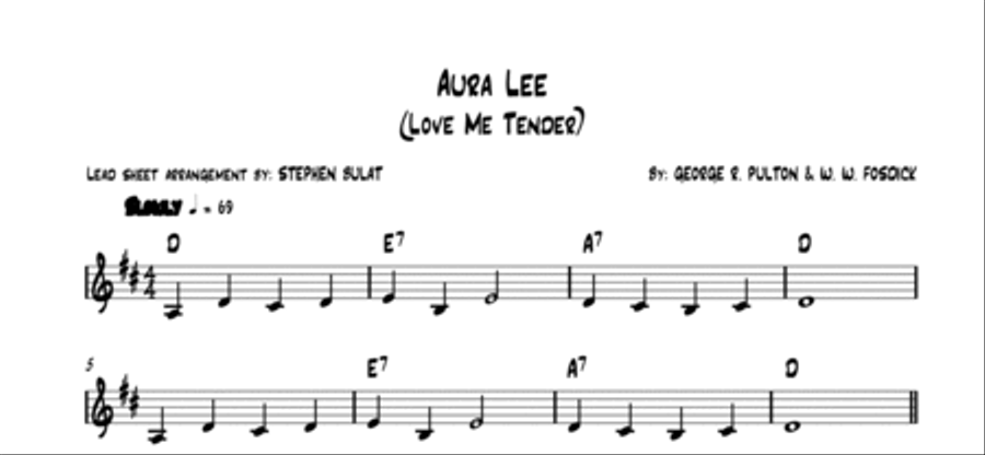 Aura Lee (Love Me Tender) - Lead sheet (key of D) Large Ensemble scores gallery preview page 2