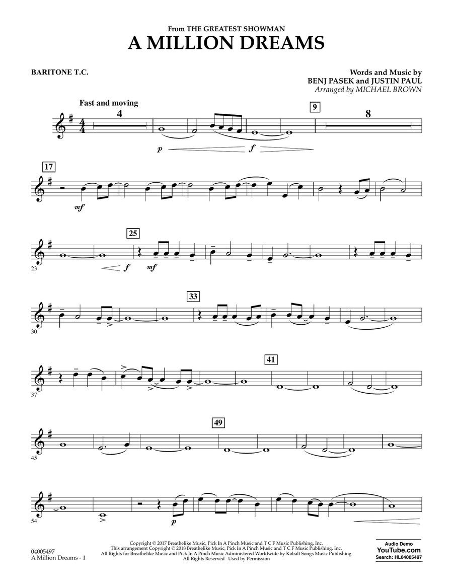 A Million Dreams (from The Greatest Showman) (arr. Michael Brown) - Baritone T.C. Concert Band scores gallery preview page 1