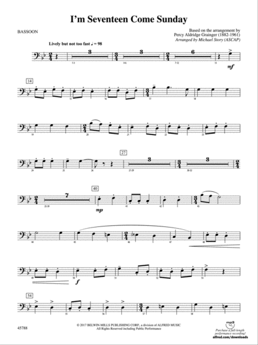 I'm Seventeen Come Sunday: Bassoon Concert Band scores gallery preview page 1