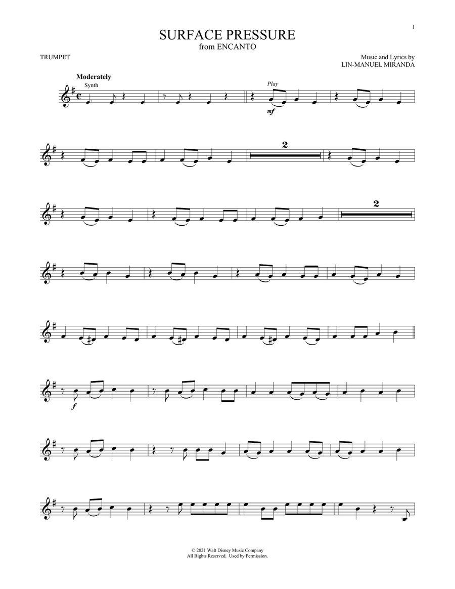 Surface Pressure (from Encanto) Trumpet Solo scores gallery preview page 1