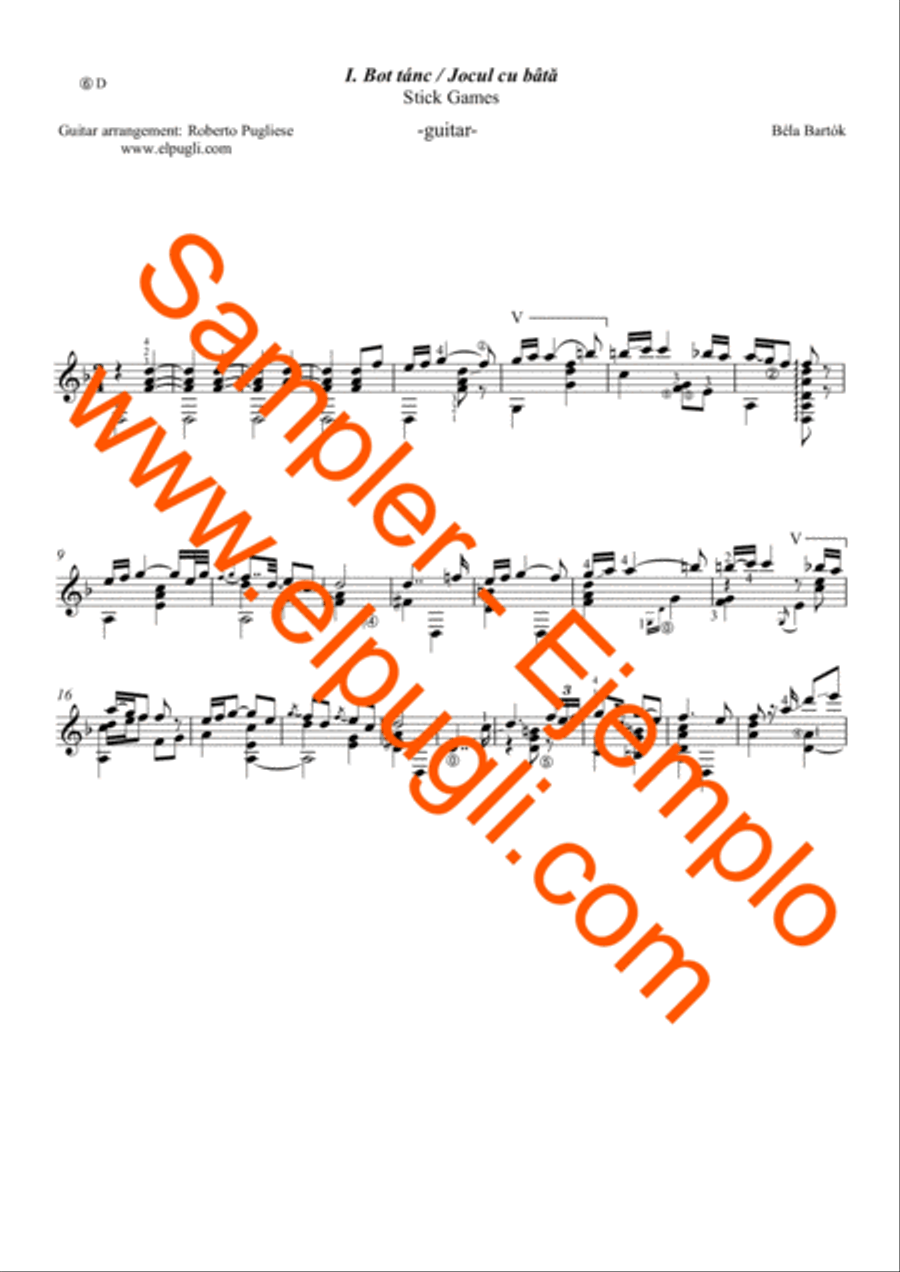 Romanian Folk Dances, Sz. 56. FOR CLASSIC GUITAR Classical Guitar scores gallery preview page 3