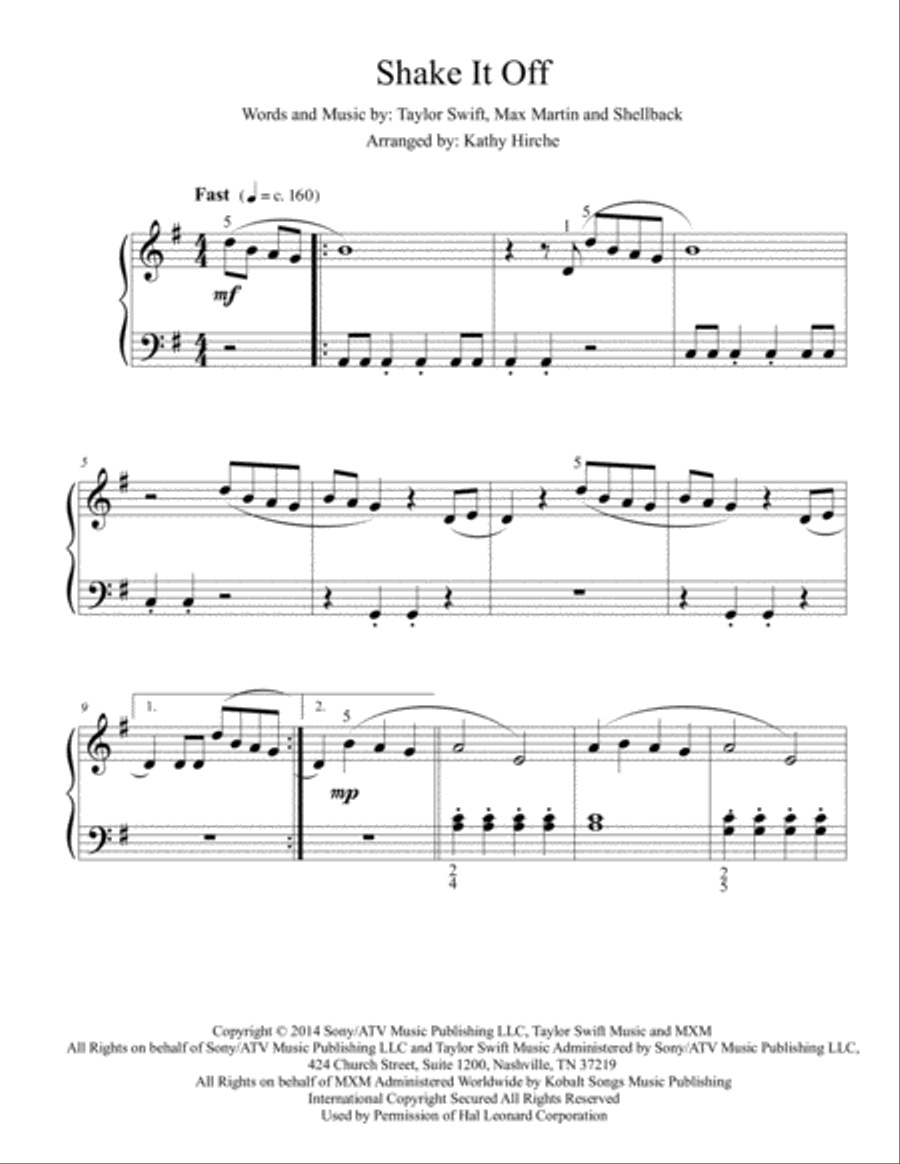 Shake It Off Easy Piano scores gallery preview page 2