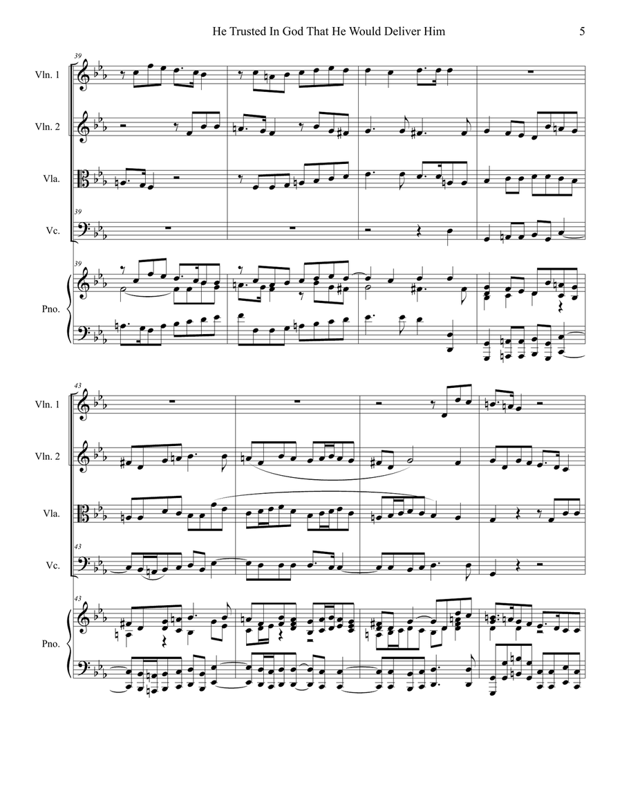 He Trusted In God That He Would Deliver Him (String Quartet and Piano) String Quartet scores gallery preview page 5
