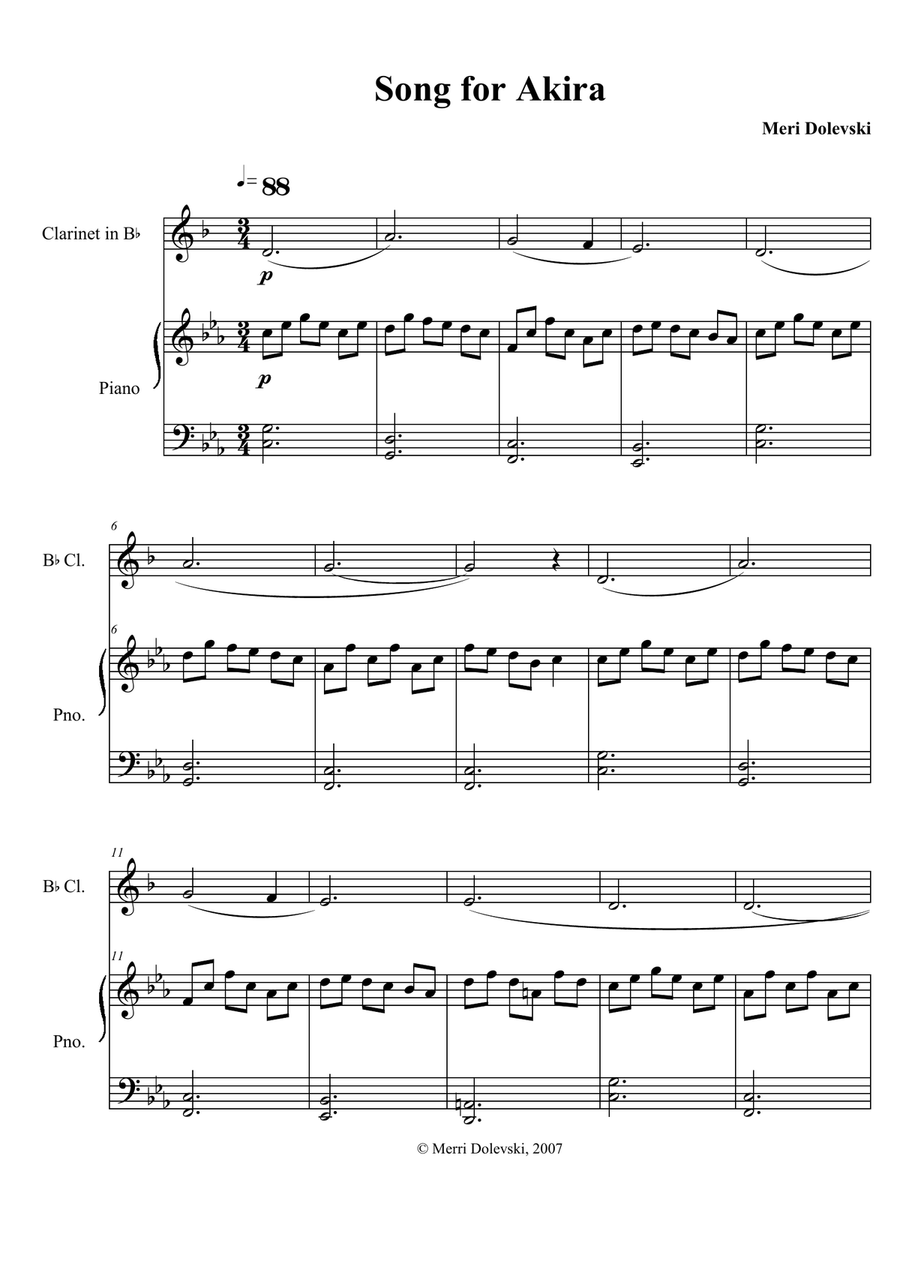 Song for Akira B-Flat Clarinet scores gallery preview page 2