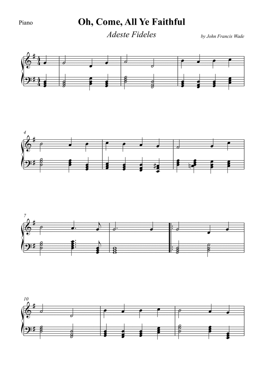 Oh, Come, All Ye Faithful (Adeste Fideles) Piano Solo scores gallery preview page 1