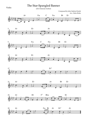 The Star Spangled Banner (USA National Anthem) for Violin Solo with Chords (Ab Major)