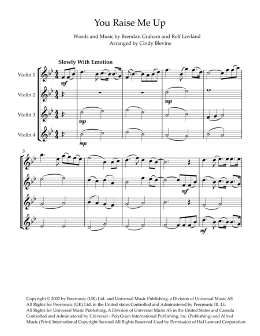 You Raise Me Up String Quartet scores gallery preview page 2