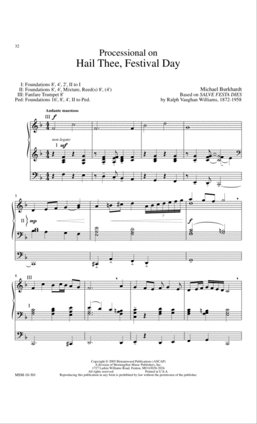 Processional on Hail Thee, Festival Day Organ scores gallery preview page 1