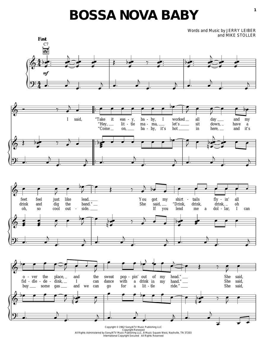 Bossa Nova Baby Piano, Vocal, Guitar scores gallery preview page 1