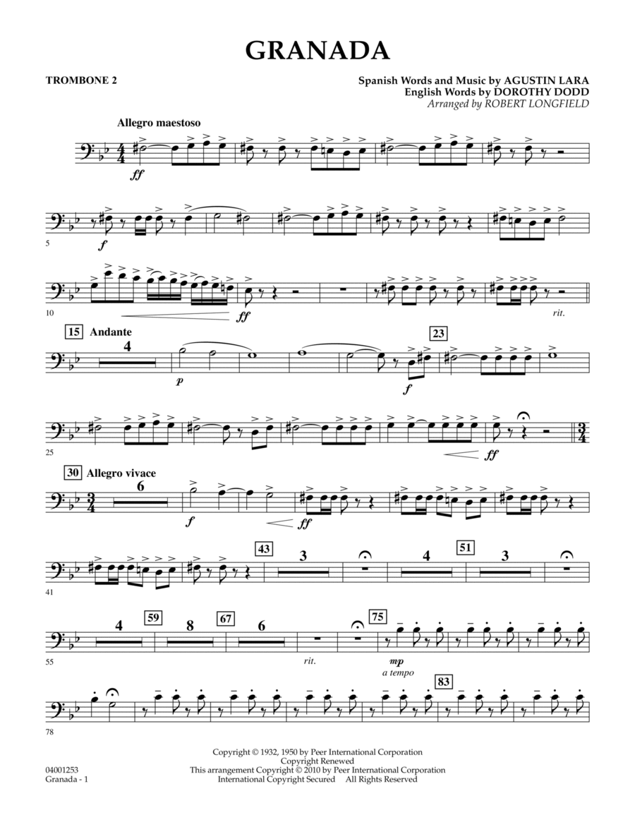 Granada - Trombone 2 Granada - Trombone 2 Concert Band scores gallery preview page 1