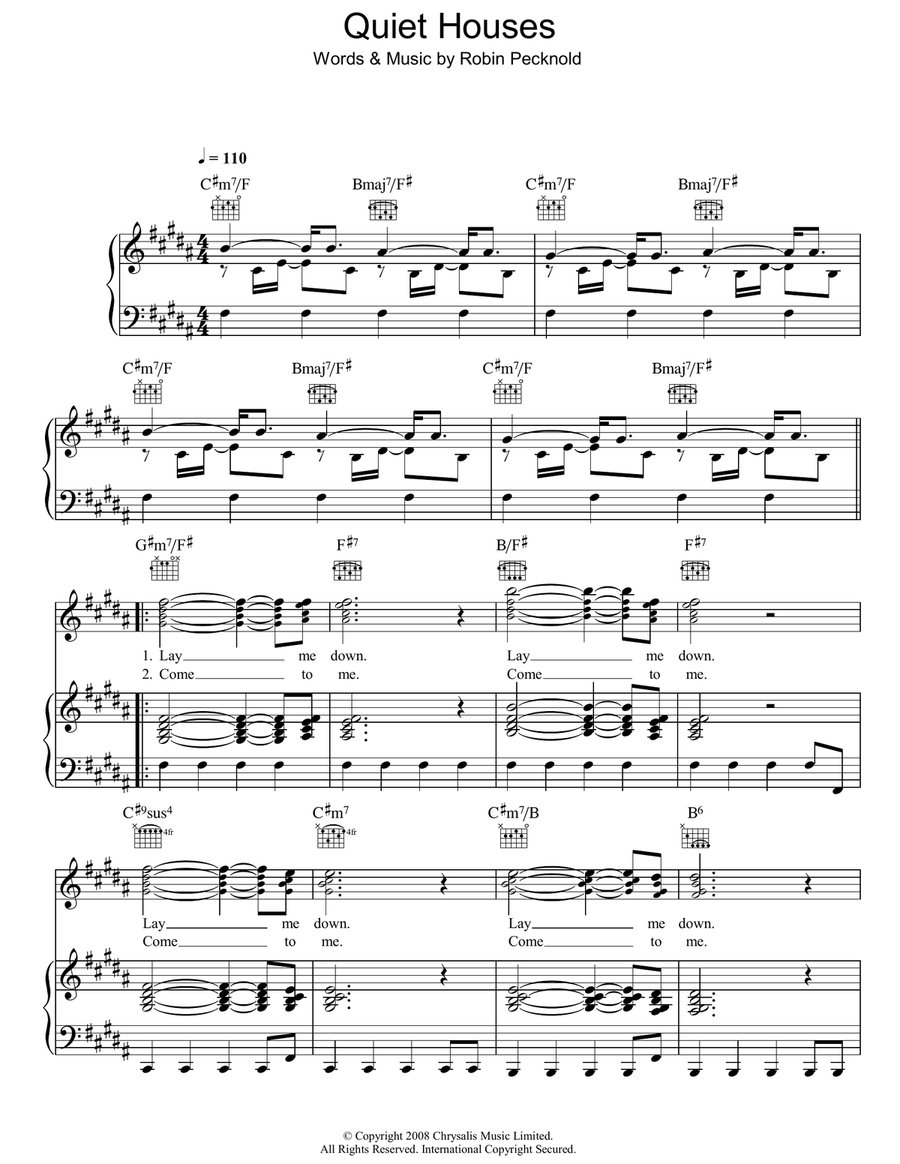 Quiet Houses Piano, Vocal, Guitar scores gallery preview page 1