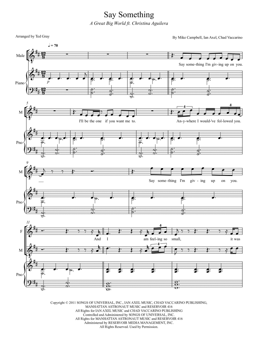 Say Something Piano scores gallery preview page 1