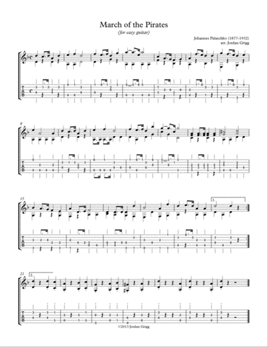 March of the Pirates (for easy guitar) Acoustic Guitar scores gallery preview page 1