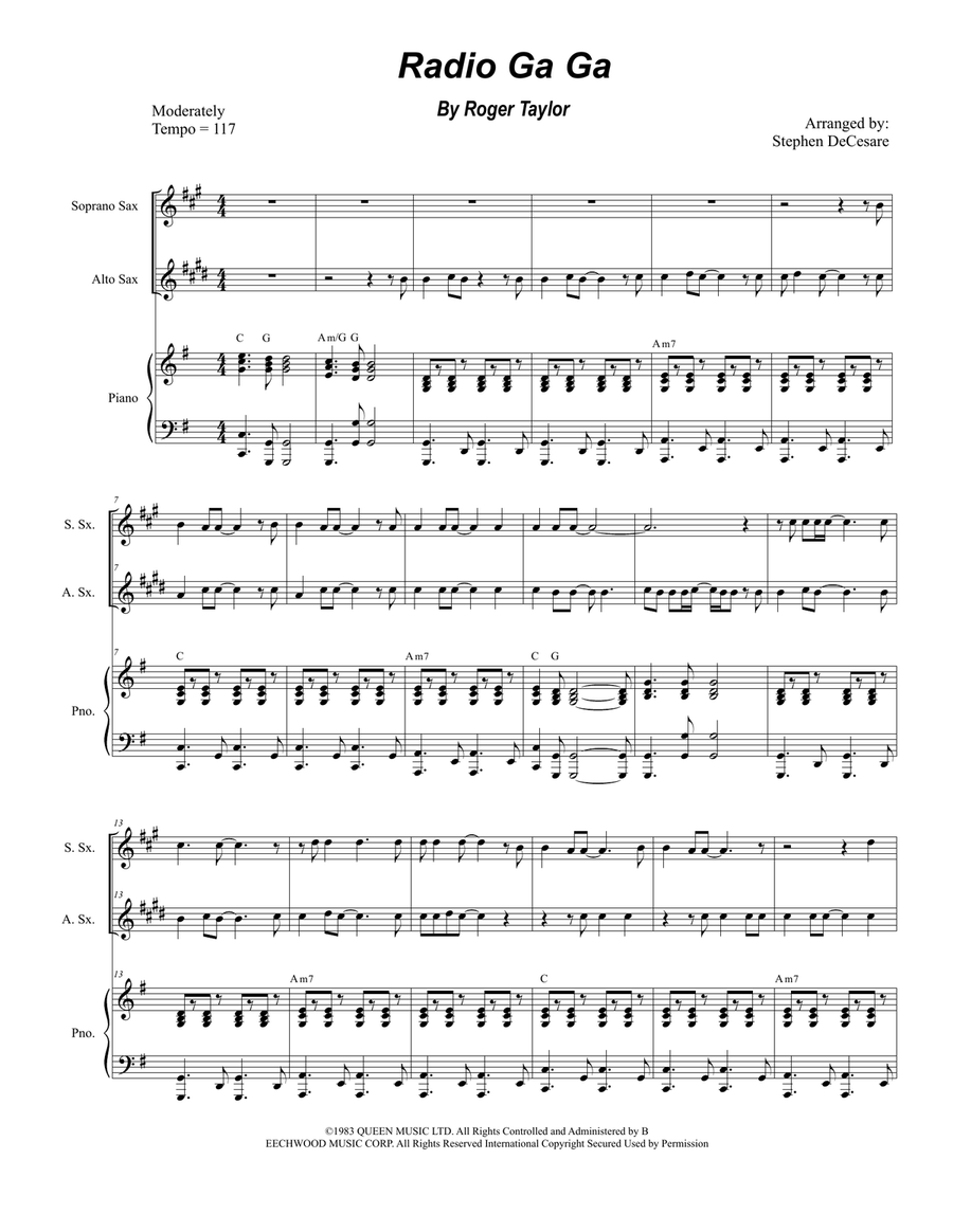 Radio Ga Ga Woodwind Duet scores gallery preview page 1