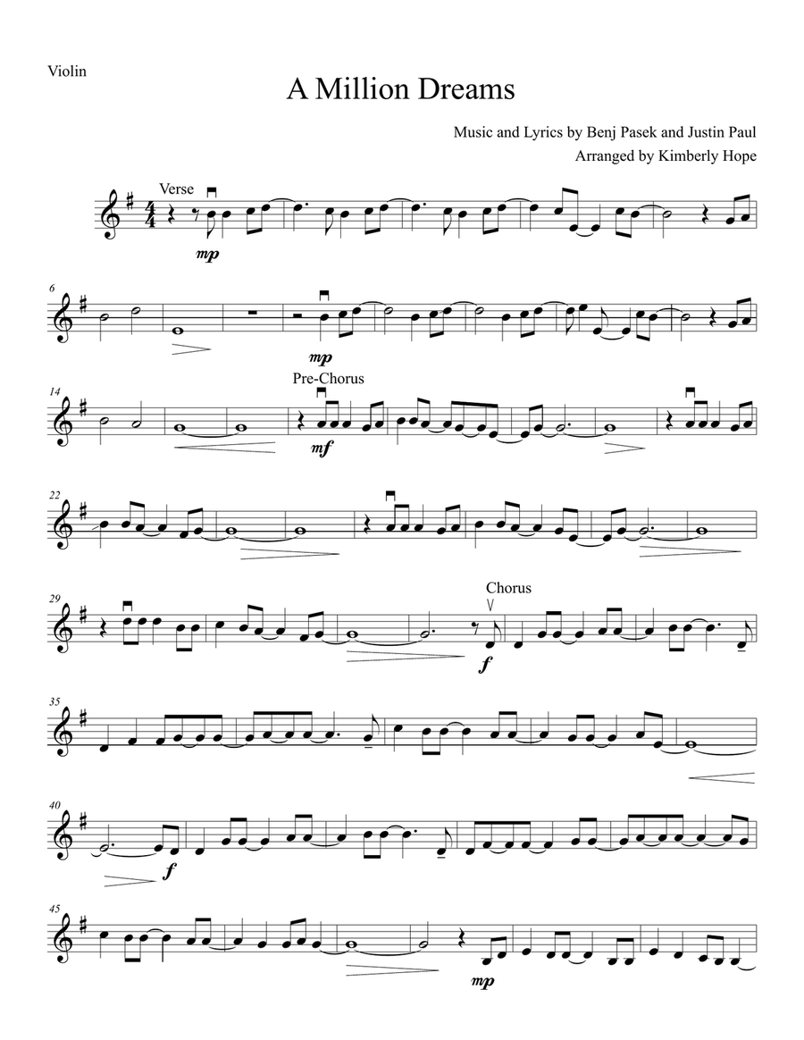 A Million Dreams Violin Solo scores gallery preview page 1
