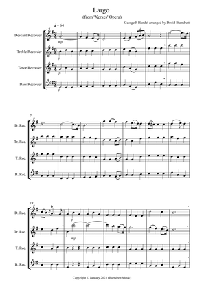 Largo (from Handel's Opera Xerxes) for Recorder Quartet