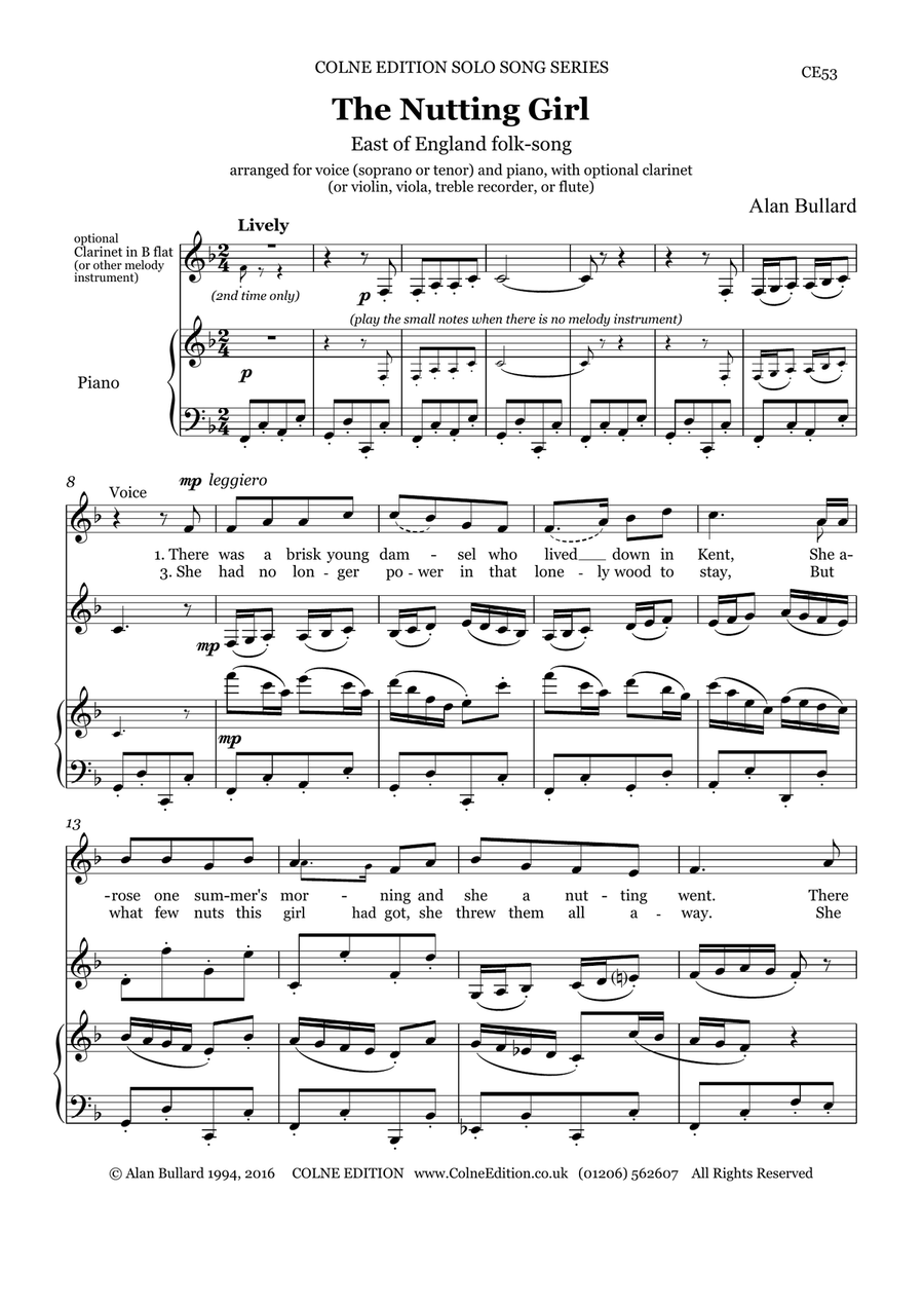 The Nutting Girl (folk-song arranged for upper voice, piano and optional melody instrument) Piano, Vocal scores gallery preview page 2