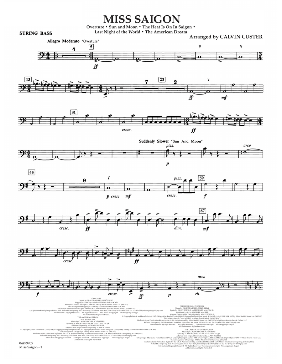 Miss Saigon (arr. Calvin Custer) - String Bass Full Orchestra scores gallery preview page 1