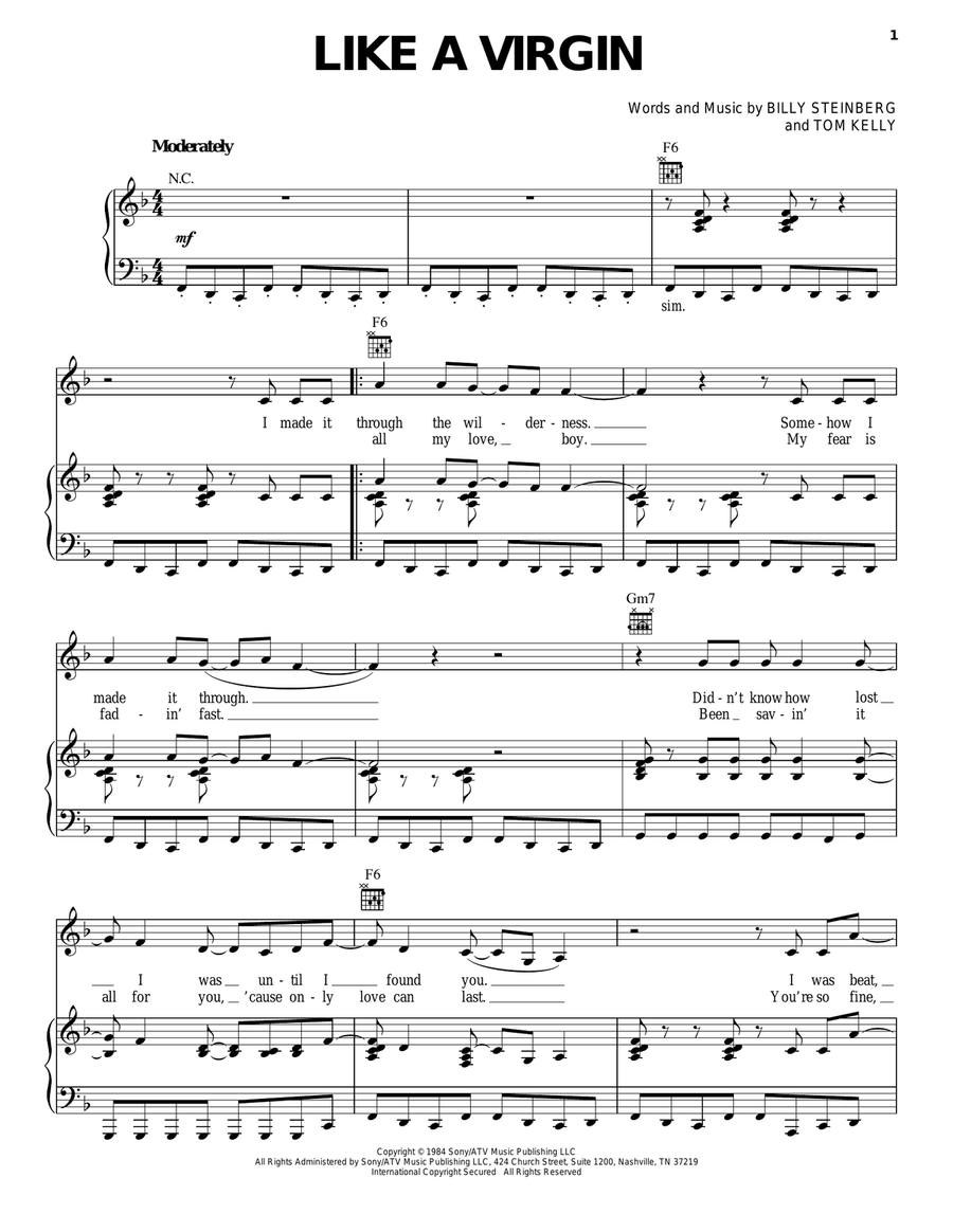 Like A Virgin Piano, Vocal, Guitar scores gallery preview page 1