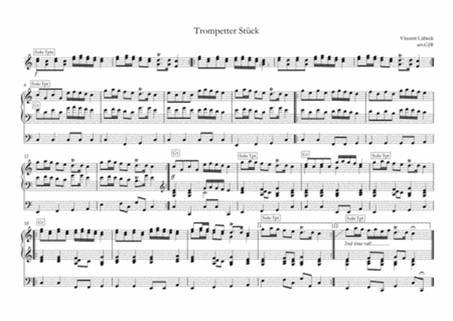 Trumpet Tune by Vincent Lubeck arranged for organ image number null