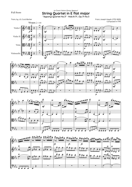 Haydn - String Quartet in E flat major, Hob.III:71 ; Op.71 No.3 "Apponyi Quartet No.3"