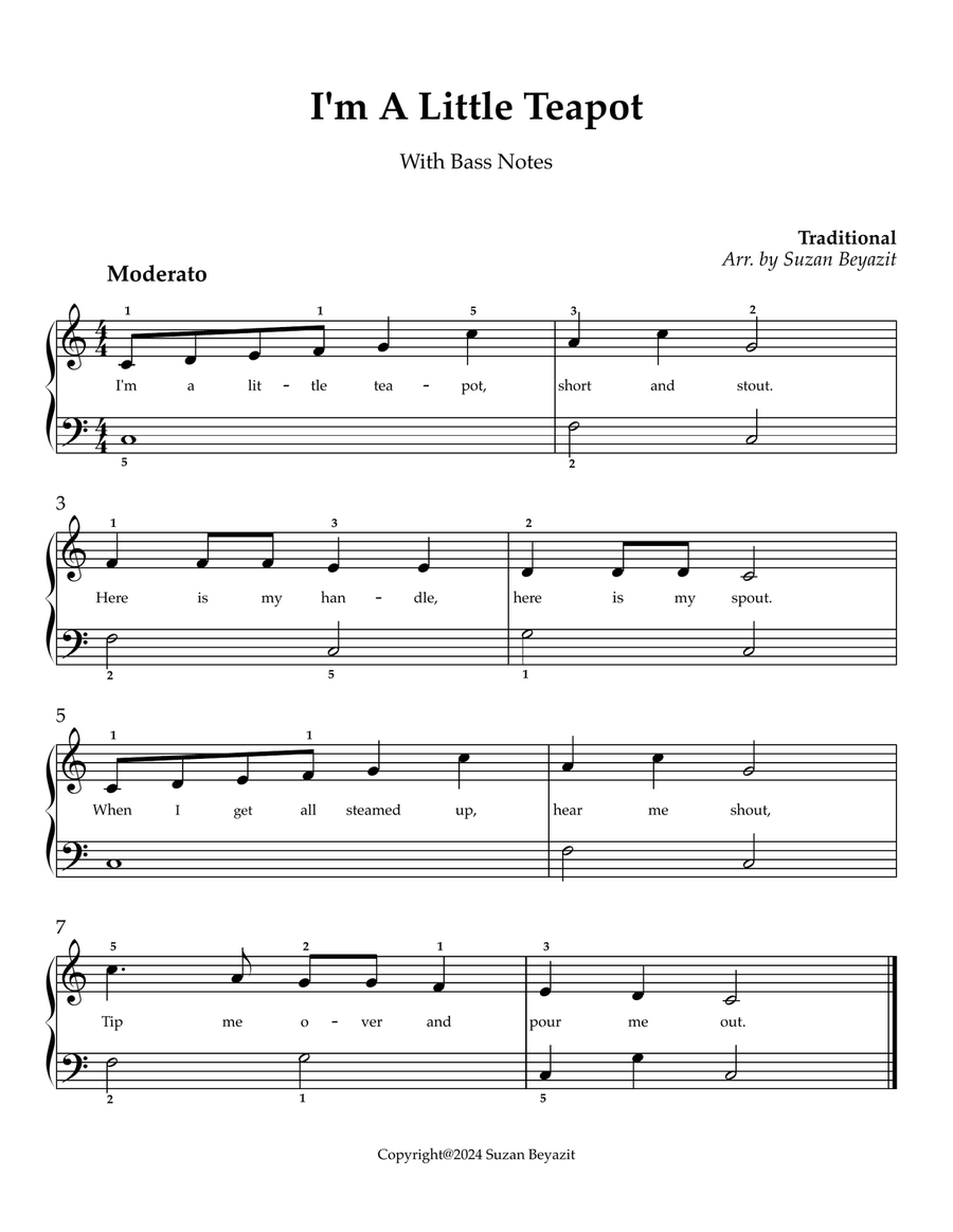 I am a Little Teapot (With Bass Notes and Chords) Easy Piano scores gallery preview page 1