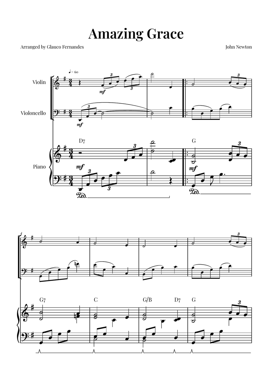 Amazing Grace: Beautiful Duet Piano Trio scores gallery preview page 1