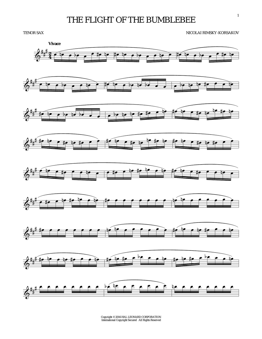The Flight Of The Bumble Bee Tenor Saxophone scores gallery preview page 1
