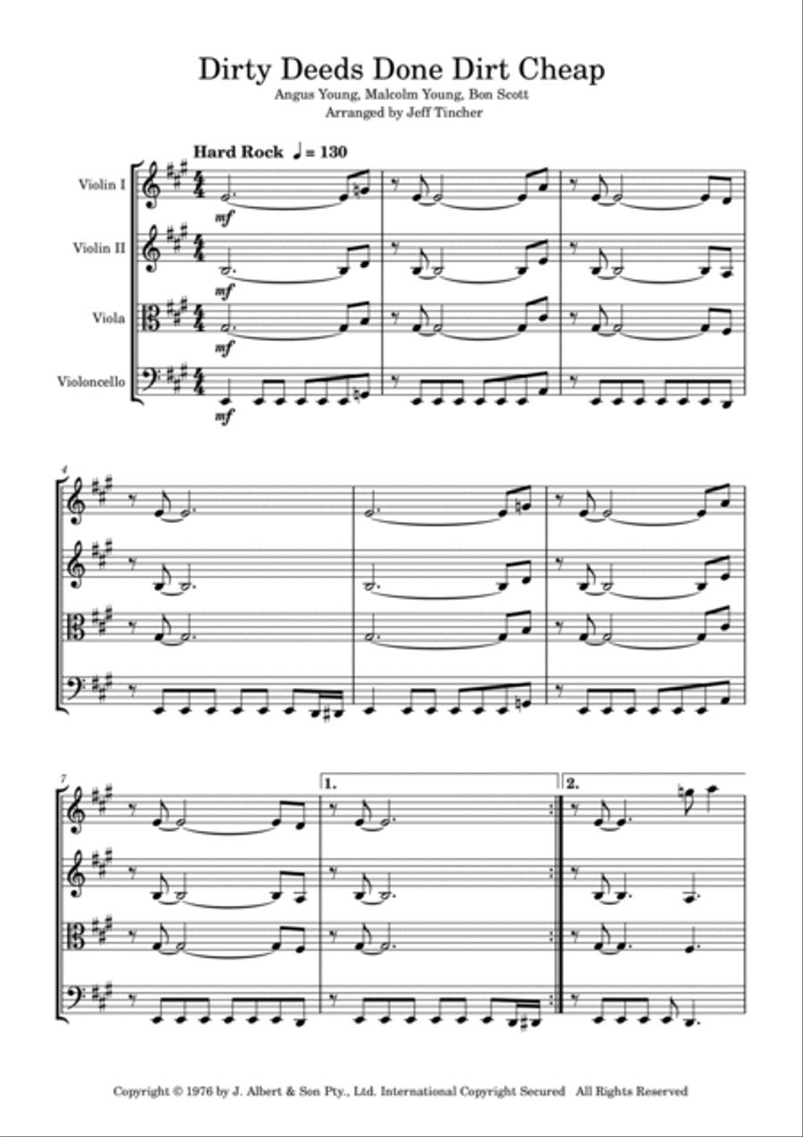 Dirty Deeds Done Dirt Cheap String Quartet scores gallery preview page 2