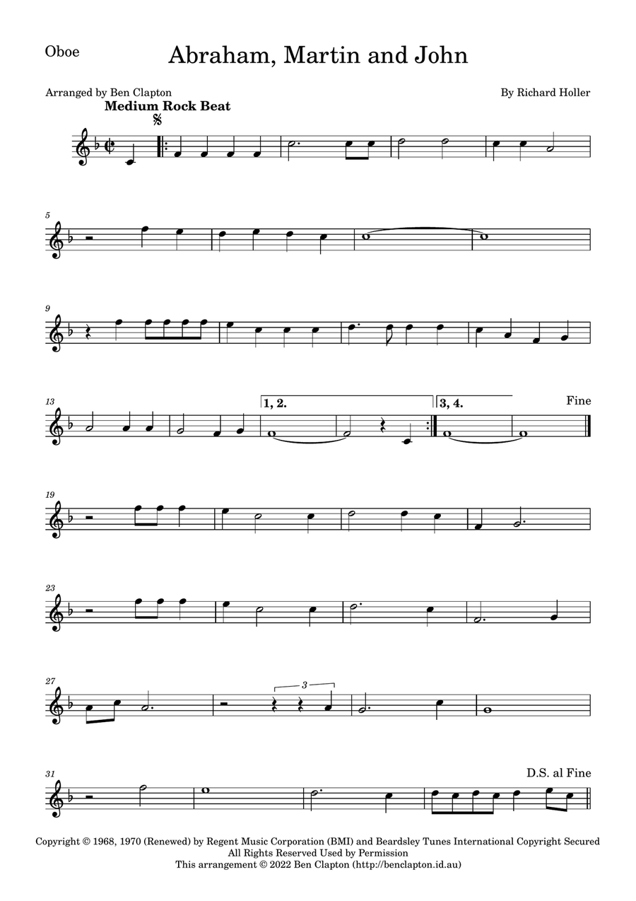 Abraham, Martin And John Oboe Solo scores gallery preview page 1