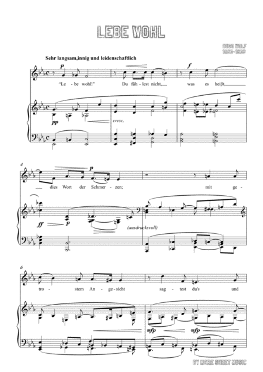 Wolf-Lebe wohl in E falt Major,for Voice and Piano Voice Solo scores gallery preview page 3