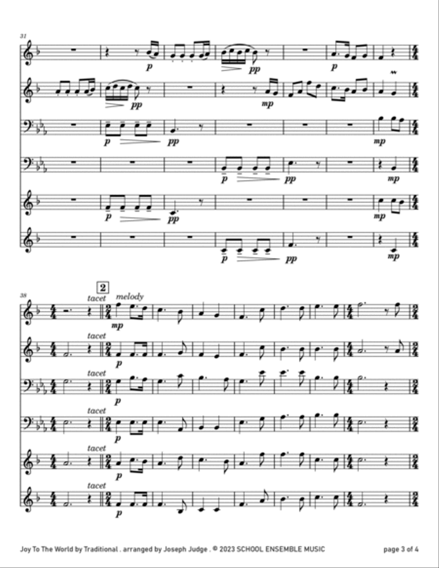 Joy To The World for Brass Quartet in Schools Brass Quartet scores gallery preview page 3