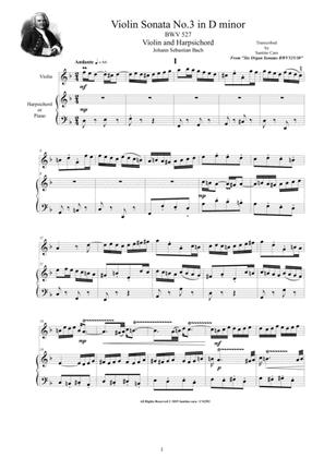 Bach - Violin Sonata No.3 in D minor BWV 527 for Violin and Harpsichord (or Piano)