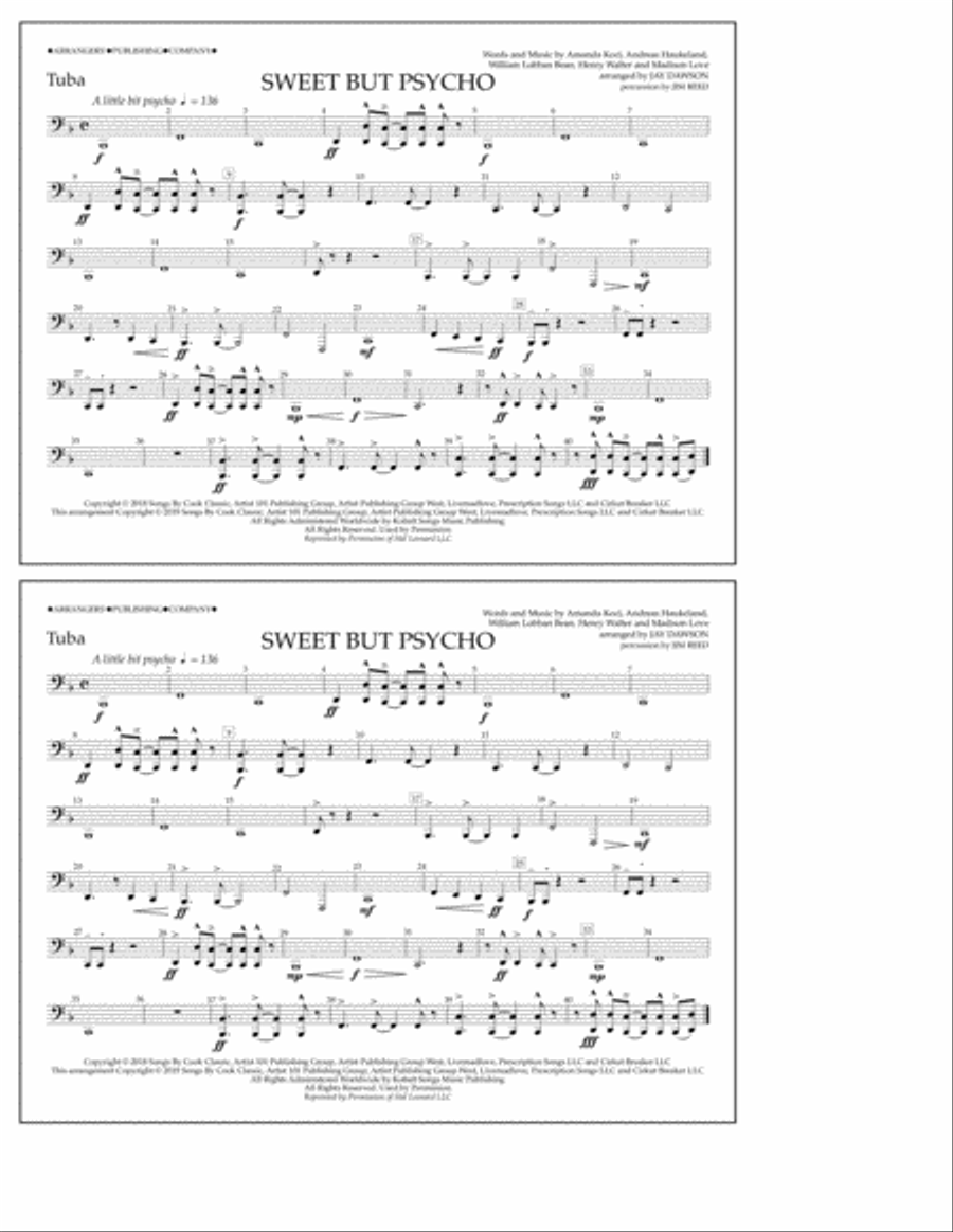 Sweet But Psycho (arr. Jay Dawson) - Tuba Marching Band scores gallery preview page 1