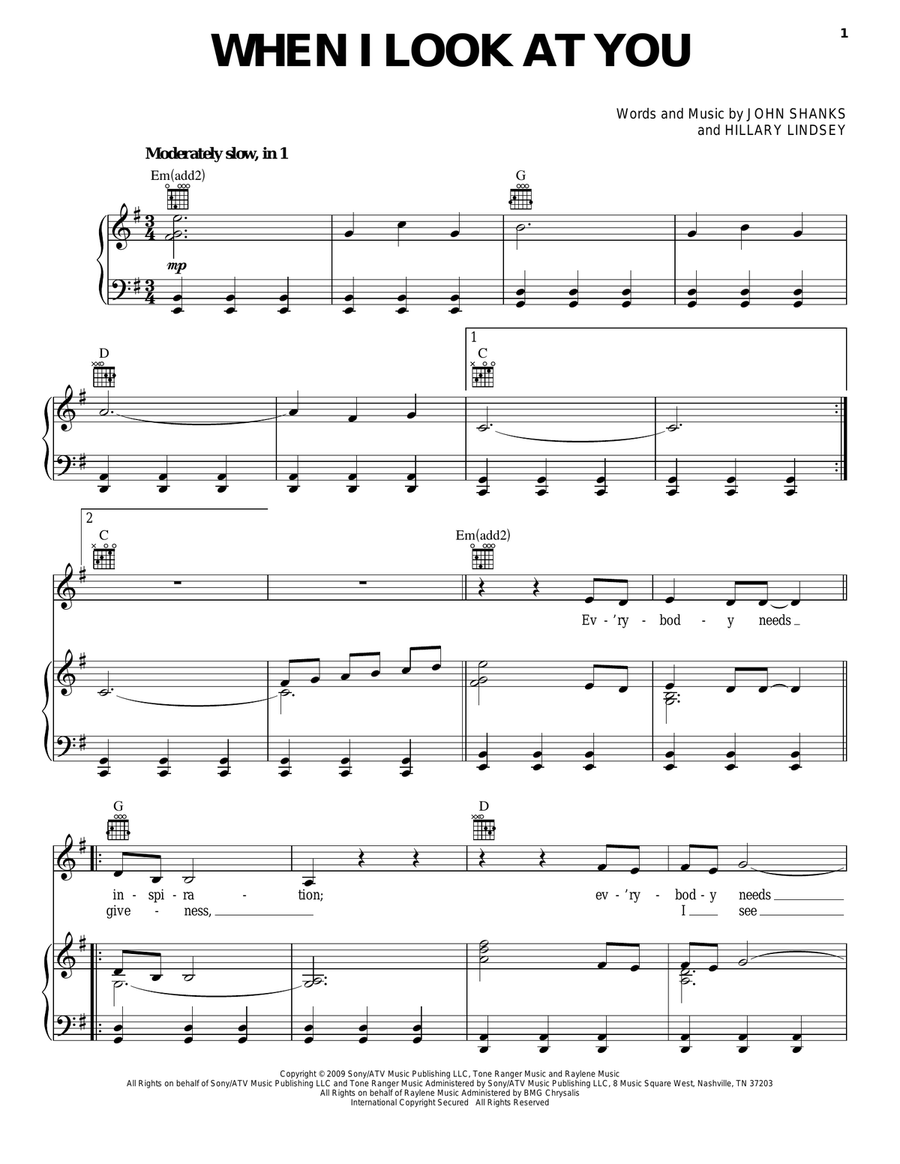 When I Look At You Piano, Vocal, Guitar scores gallery preview page 1