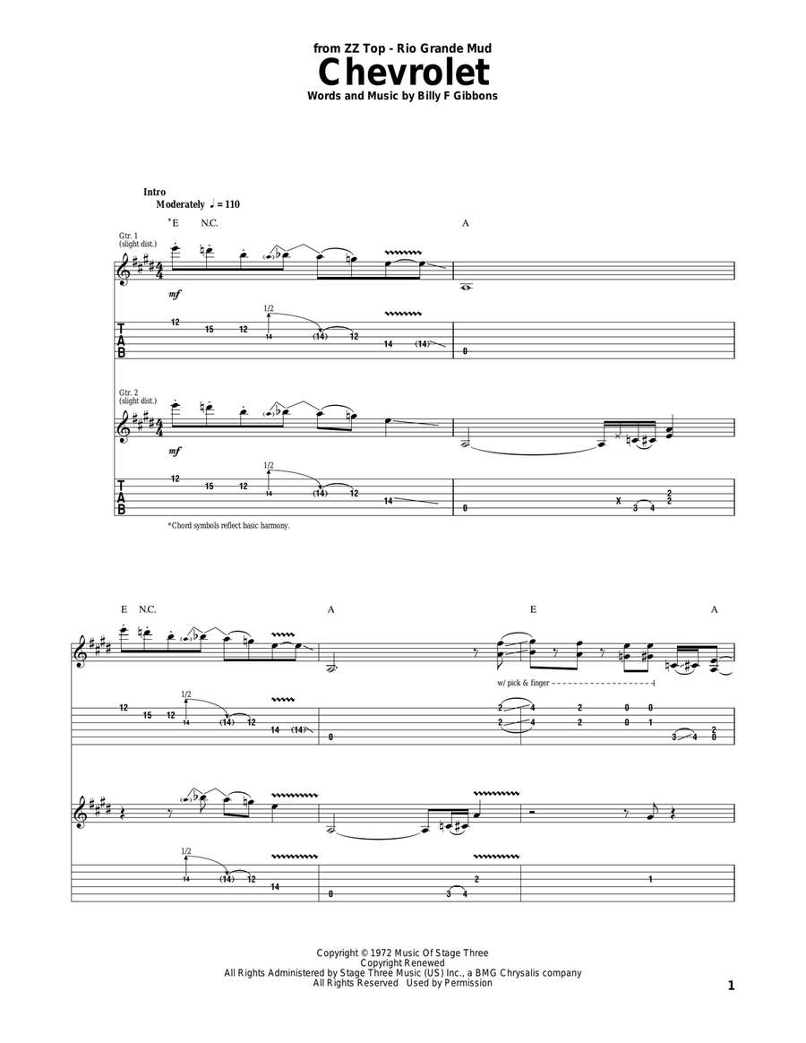 Chevrolet Acoustic Guitar scores gallery preview page 1