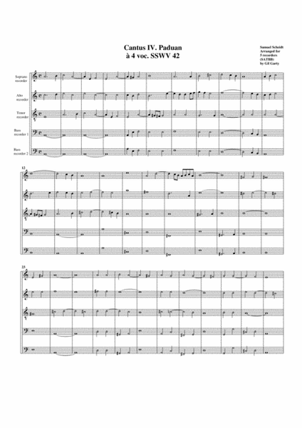 Paduan no.4 SSWV 42 (arrangement for 5 recorders)
