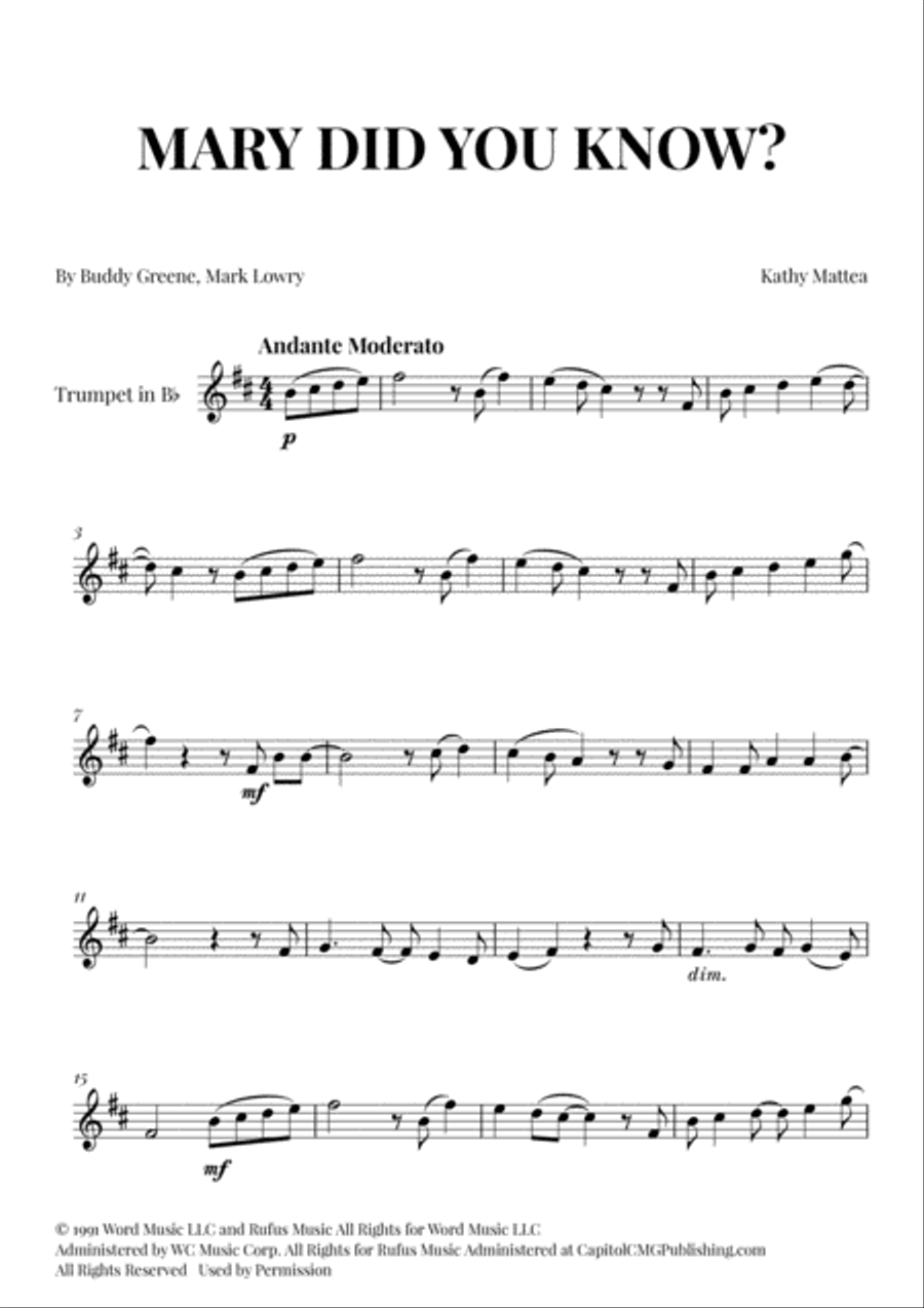 Mary, Did You Know? B-Flat Trumpet scores gallery preview page 1