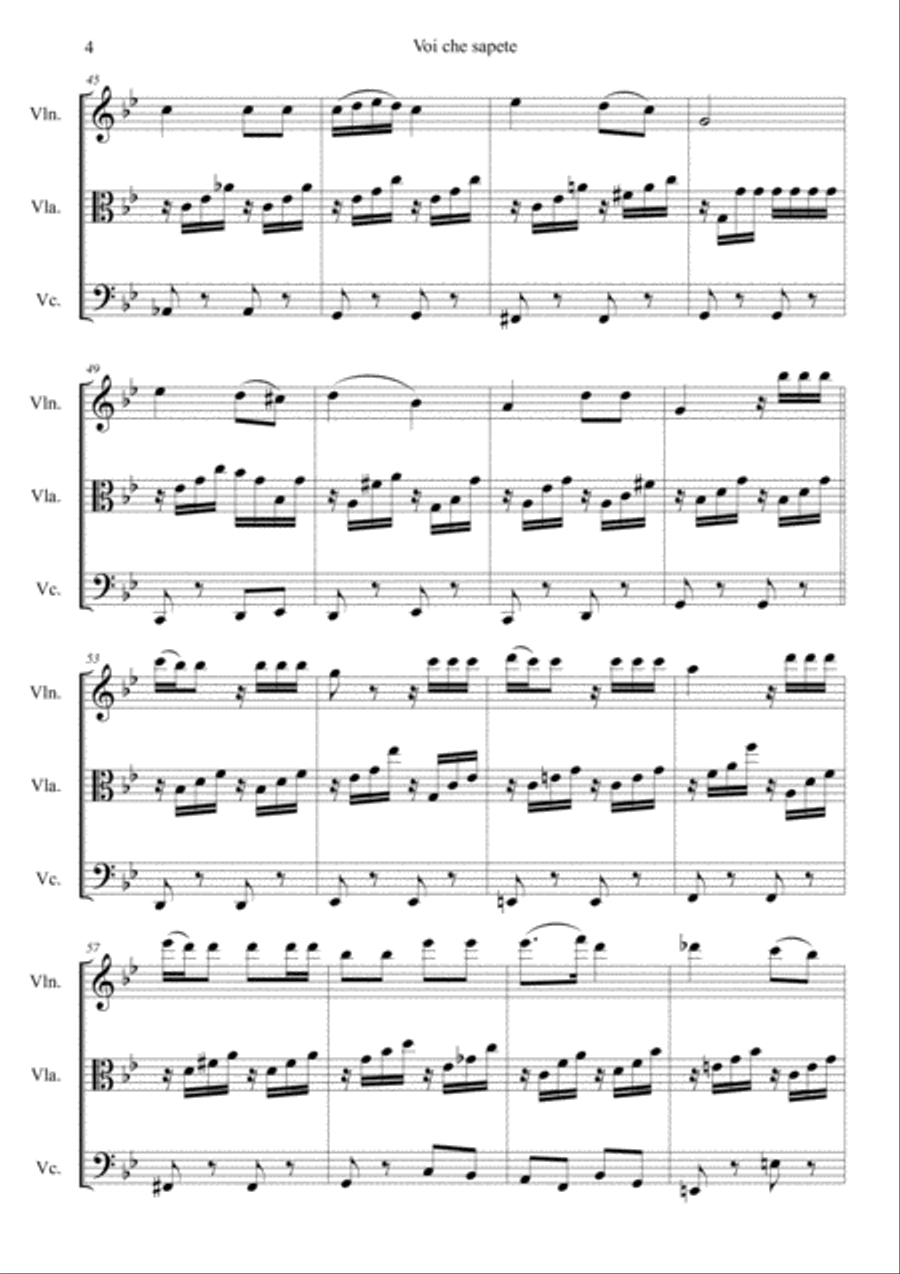 Voi che sapete (The Marriage of Figaro, Act 2 no.11) String Trio scores gallery preview page 4